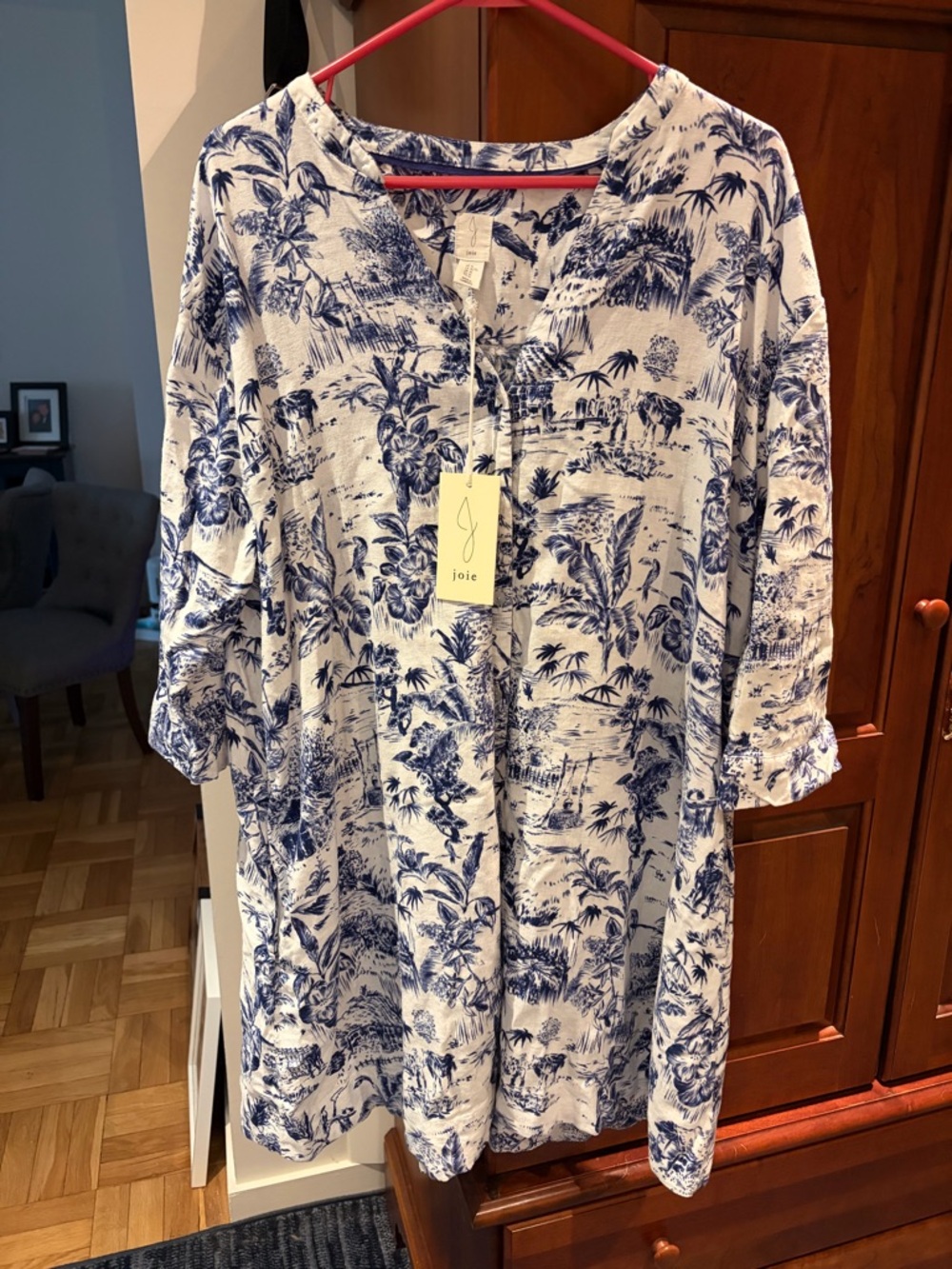 Joie Blue White Toile de Jouy Linen Blend Shirt Dress